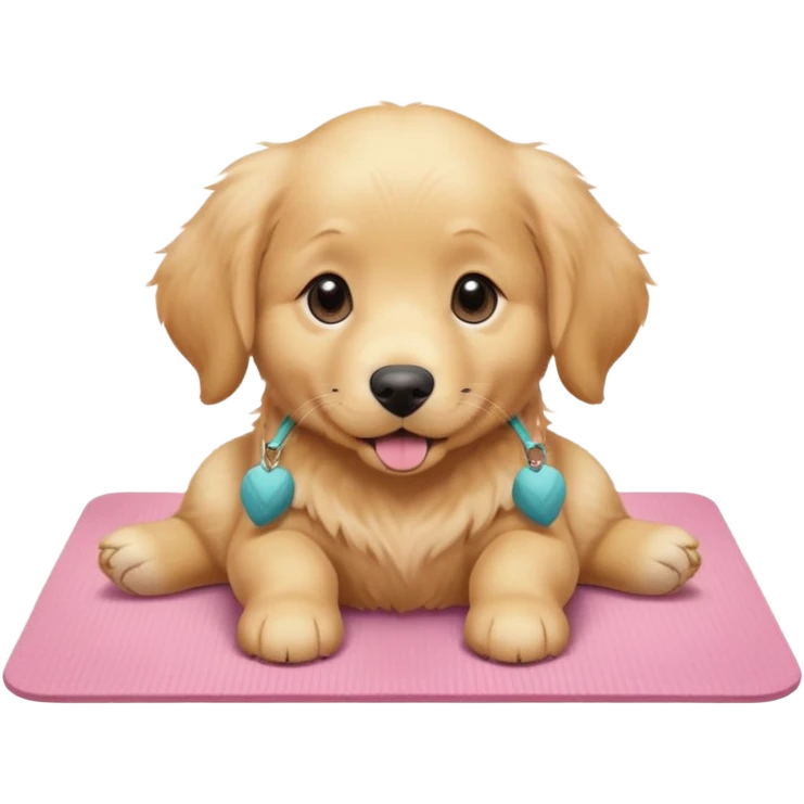 Silly Golden retriever puppy on light pink yoga mat emoji
