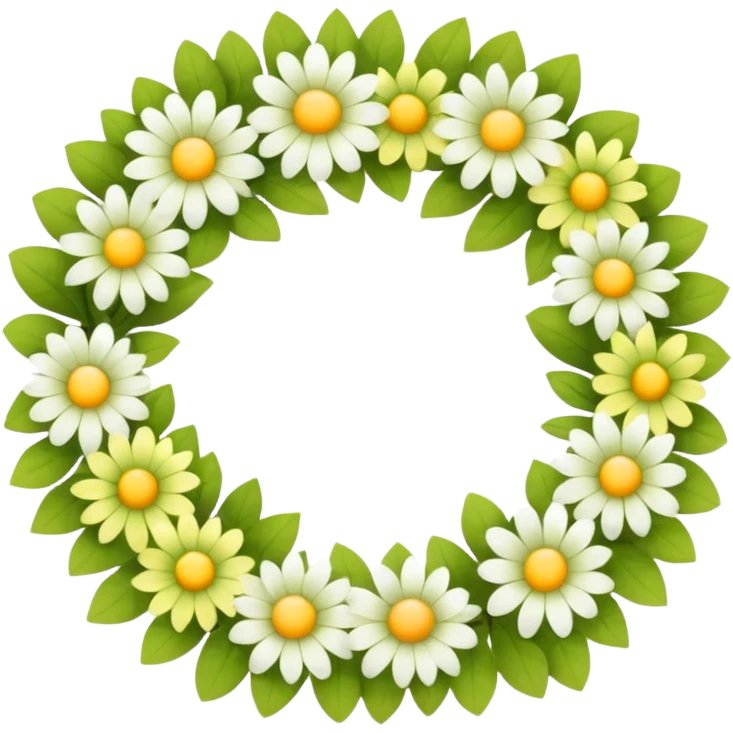 flower wreath with mostly yellow, white and green pastel colors, in a shape of an egg. flowers are original emoji