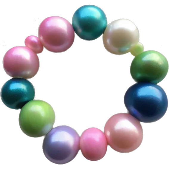 an assortment of colourful beads, pink, pearl, green, blue only 4 beads. make them cute and girly please emoji