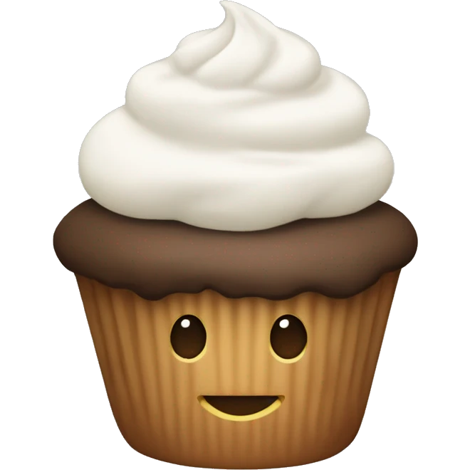 Cupcake with white frosting and brown dough emoji