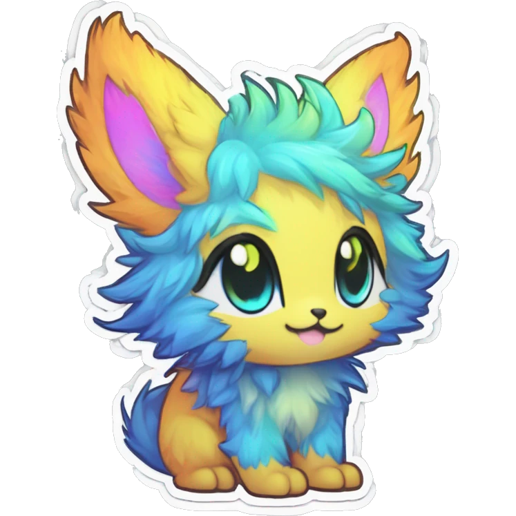 Anthro Fluffy Cool Cute Magical Elemental Shiny Colorful Neon Vibrant Colors Sparkle Kemono-style Chibi Fantasy-Animal-Fakémon-Pokémon-Hybrid Fur Sona Aesthetic Full Body Sticker emoji