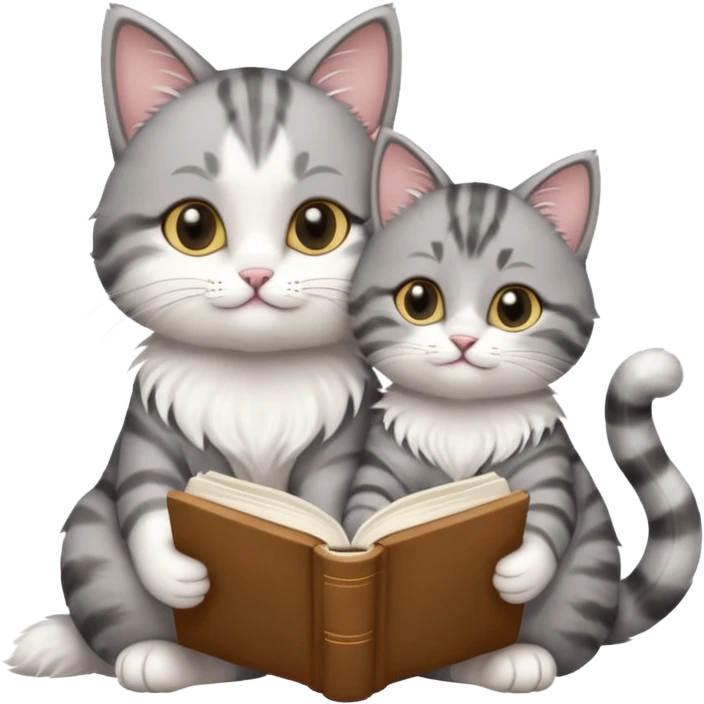 A cute mother cat and kitten reading a book together emoji