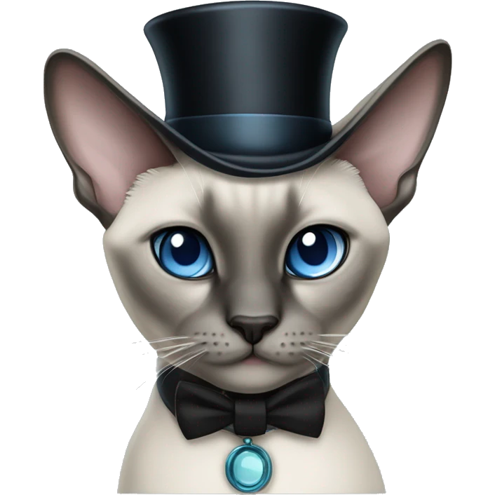 Blue point Siamese cat wearing a black top hat and monocle emoji