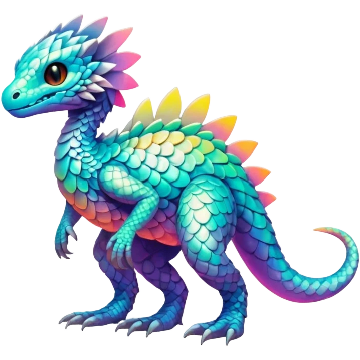 futuristic lush warm-colored iridescent whitish silvery scaley neon-colored Fakémon-Trico-creature (full body) emoji