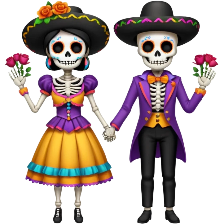 Pareja esqueletos  amantes vestidos de mariachi día de muertos  emoji