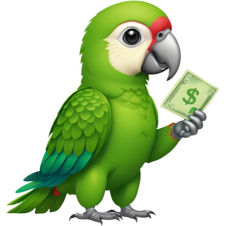 Green parrot, all green body, has money emoji