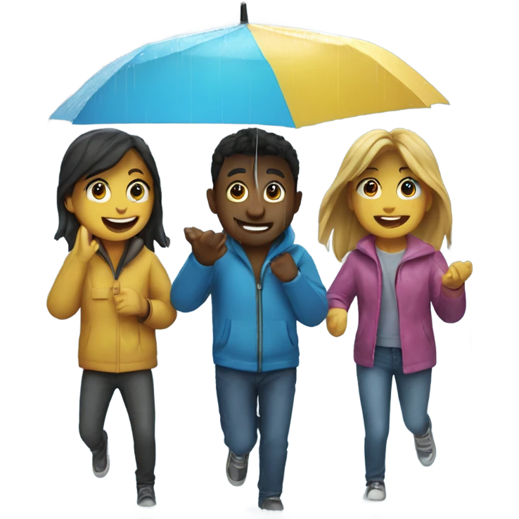 4 friends playing in the rain emoji