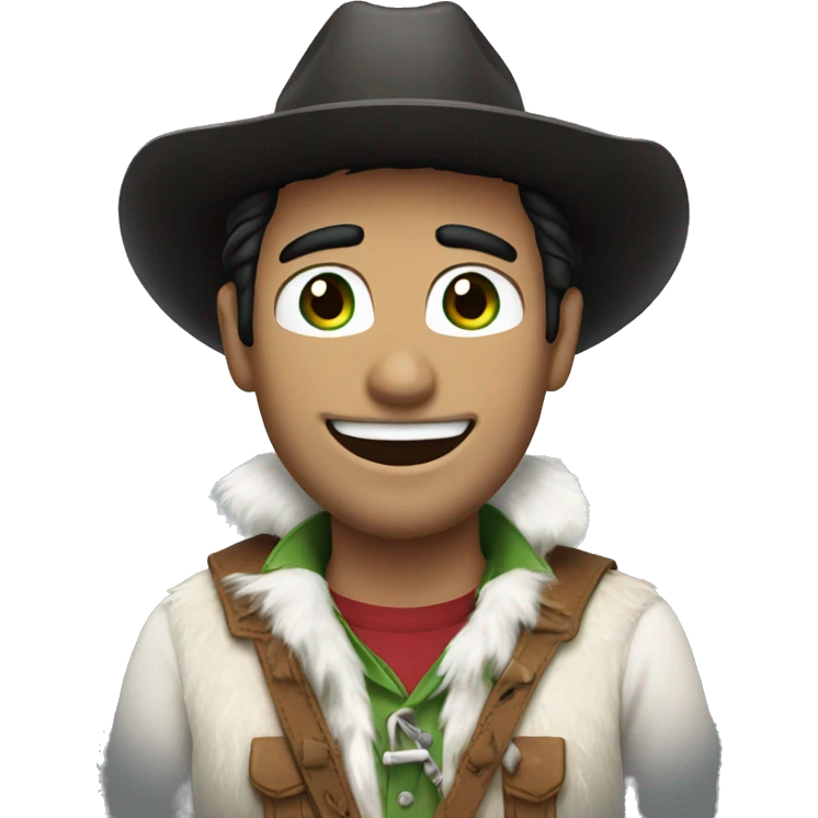 cowboy with black hair and green eyes, white fur and smile emoji