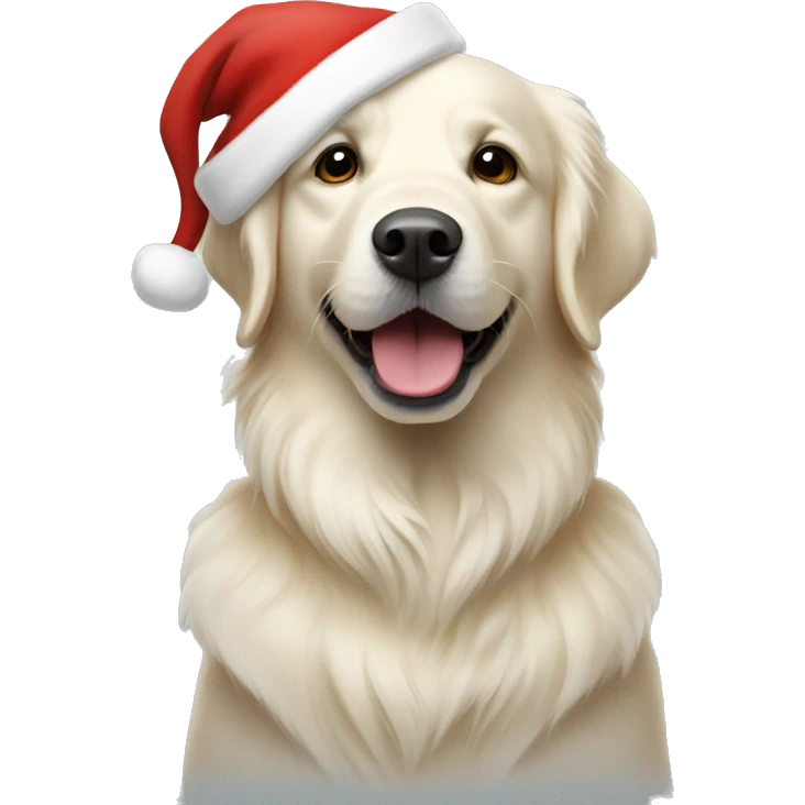 white golden retriever wearing a santa hat emoji