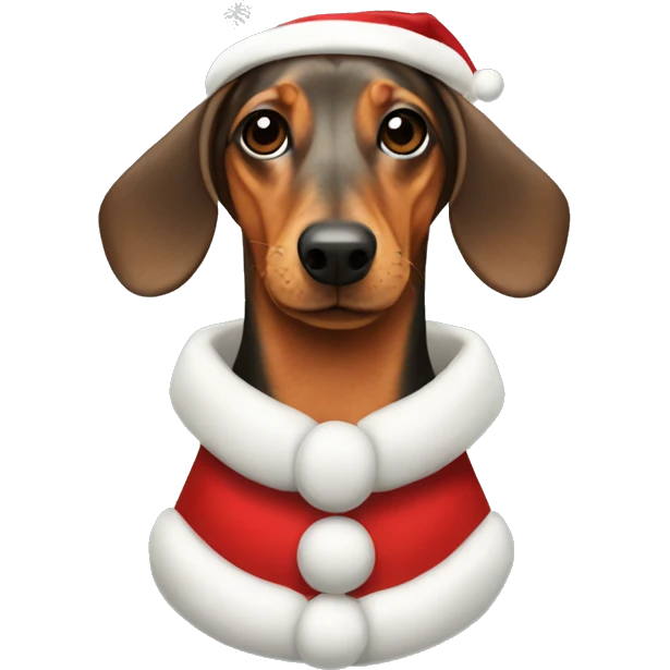 Dachshund wearing a chrismast suite emoji