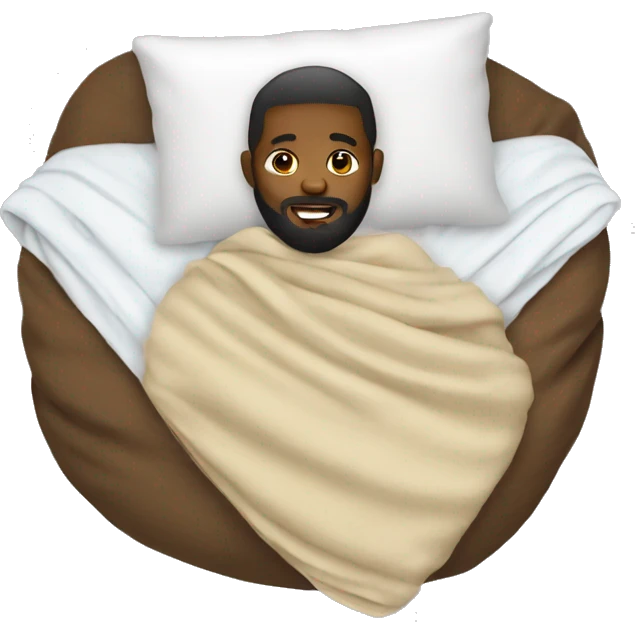 black man with beard snuggled in blanket emoji