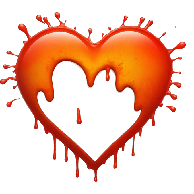 bleeding red heart glowing red-orange with splatter emoji