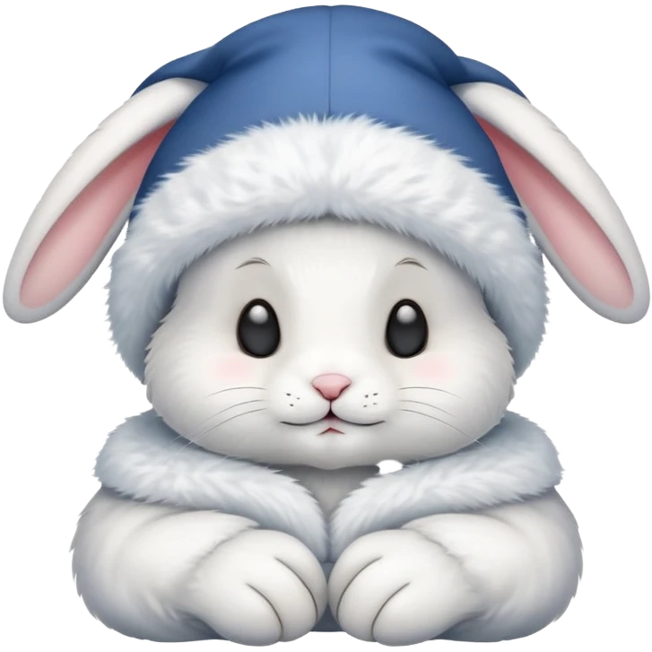 A sleepy cute rabbit with night cap saying goodnight emoji