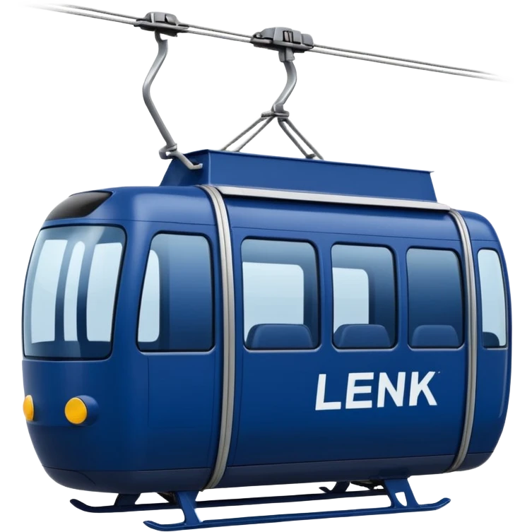 create a cablecar emoji in winter. make it navy dark blue. and add the words in white: Lenk  emoji