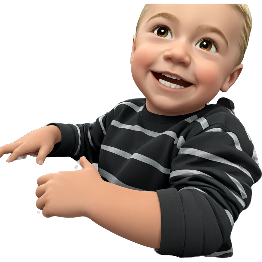 smiling blonde boy at table emoji