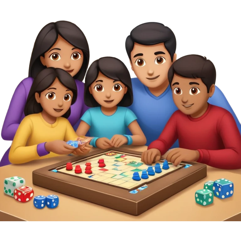 South Asian family with dark hair playing board games together at home emoji