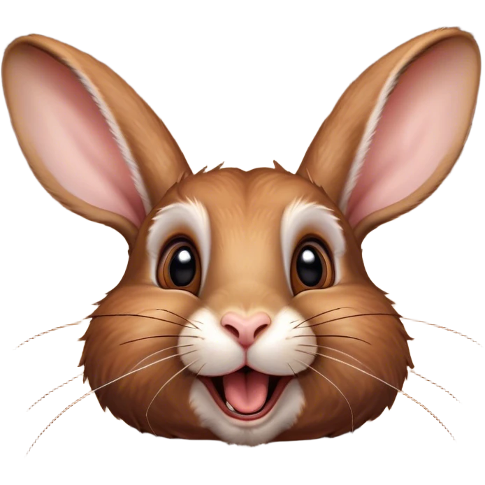 Cinematic Comical Brown Rabbit Portrait Emoji, Head tilted dramatically with an exaggeratedly amused expression, featuring a striking brown fur with lively, twitching ears and wide, expressive brown eyes filled with playful disbelief, Simplified yet hilariously expressive features, highly detailed, glowing with a slightly sassy glow, high shine, dramatic yet playful, stylized with an air of cheeky mischief, bright and endearing, soft glowing outline, capturing the essence of a spirited and over-the-top bunny, so meme-worthy it feels like it could side-eye its way into internet fame instantly! emoji