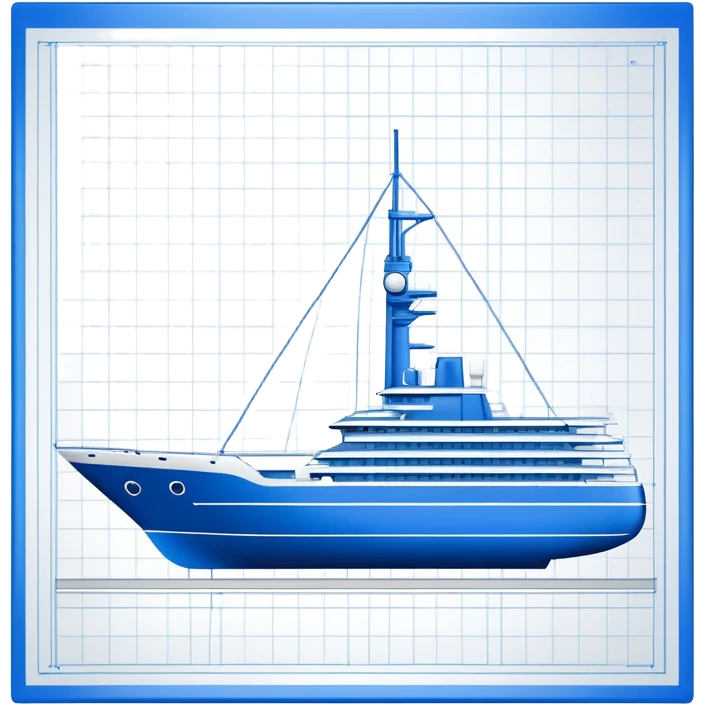 blue blueprint plan with white lines, side view emoji