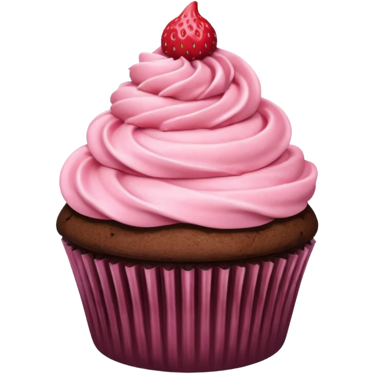 Chocolate cupcake with pink strawberry frosting emoji