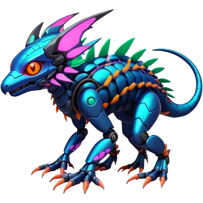 Tropical futuristic lush warm-colored modern colorful neon-colored cyber-Fakémon-Digimon-Trico-creature emoji