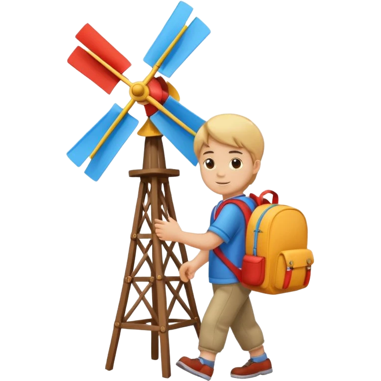 Boy carrying toy windmill backpack emoji