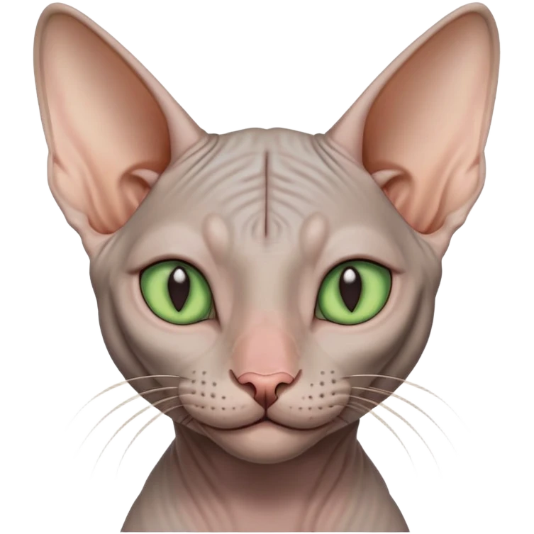 gray hairless Sphynx cat with green eyes, smiling emoji