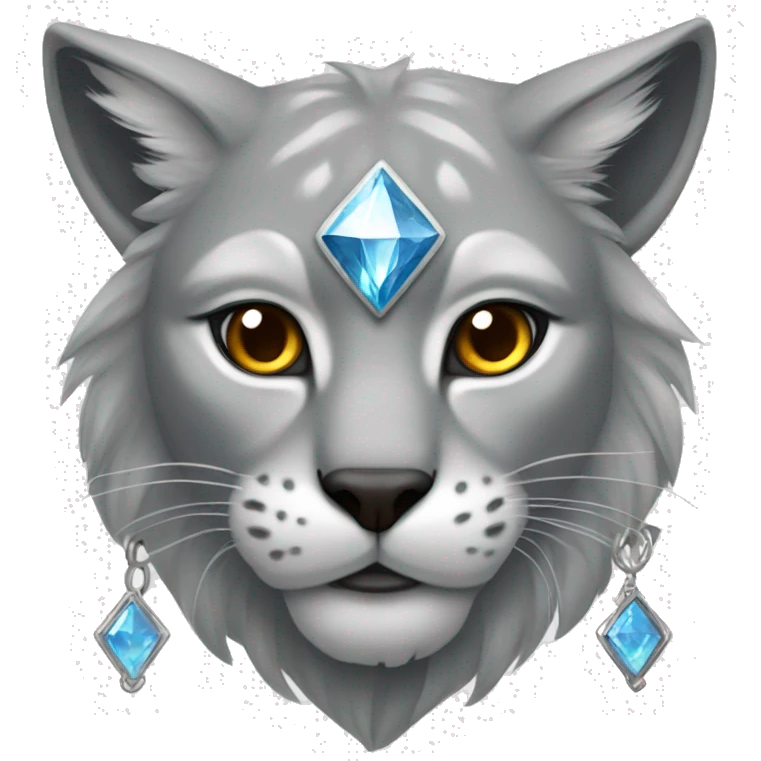 gray lynx. Around his neck, there is an amulet shaped like a diamond. emoji