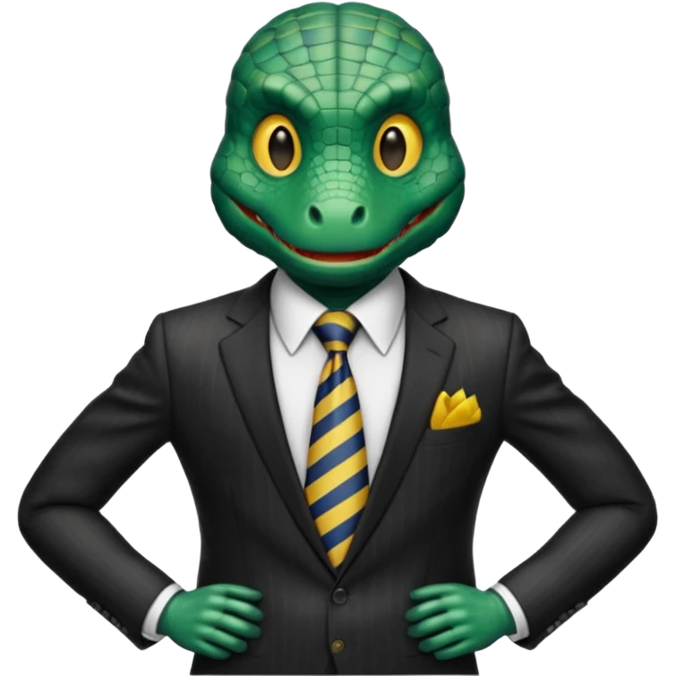 A reptilian humanoid dressing a suit, striped tie, human emoji style emoji