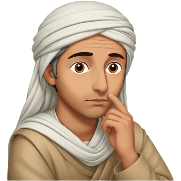 Middle Eastern sage with hand on chin asking himself questions in deep thought emoji