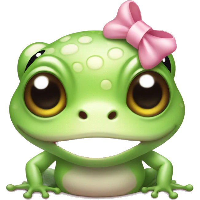 A cute frog with a light pink bow on the side of his head emoji
