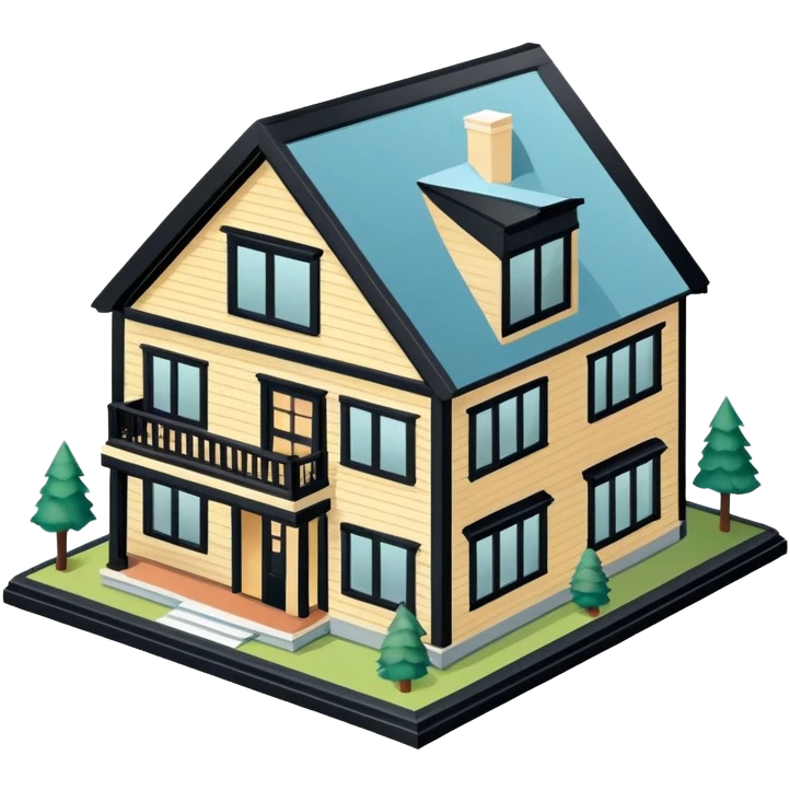 Catskills lodge, isometric dollhouse-style, realistic emoji