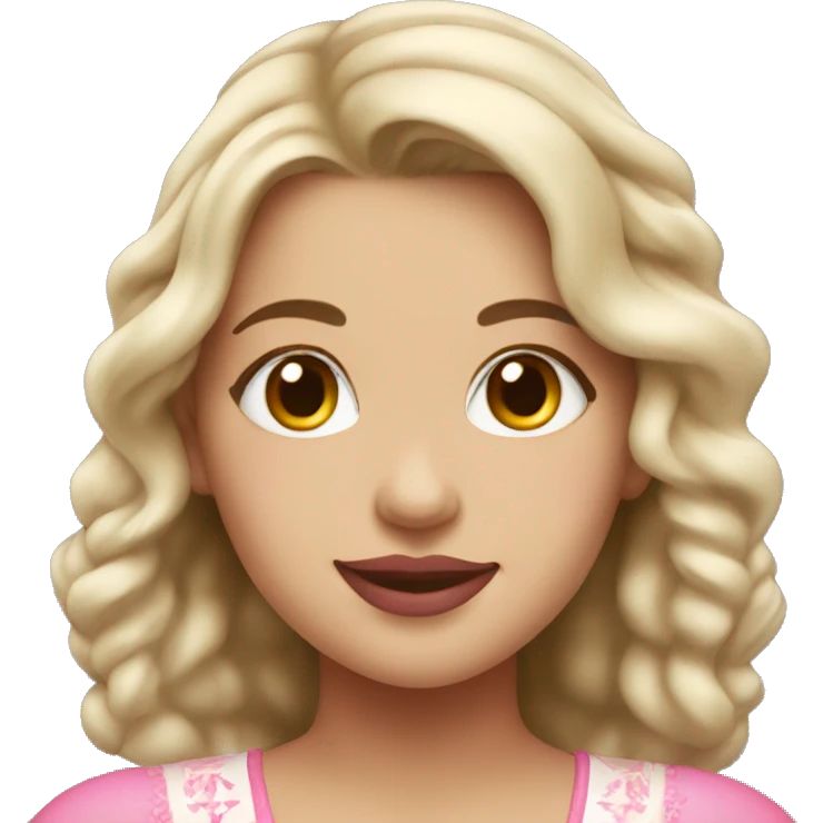 Slavic girl, light skin, pink lipstick, smiling
 emoji
