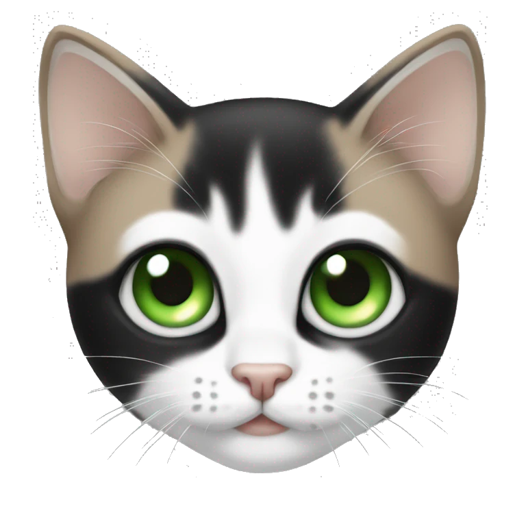 Black white and brown kitten with green eyes emoji