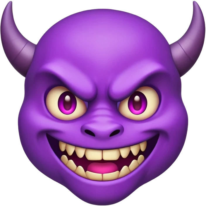purple demon emoji face with small fangs and mischievous smile emoji