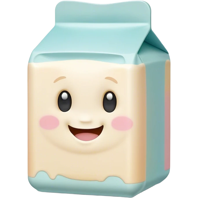 Cinematic adorable milk carton, soft pastel colors, tiny rounded edges, chubby smiling face, warm glowing highlights, gently tilting in a playful pose. emoji