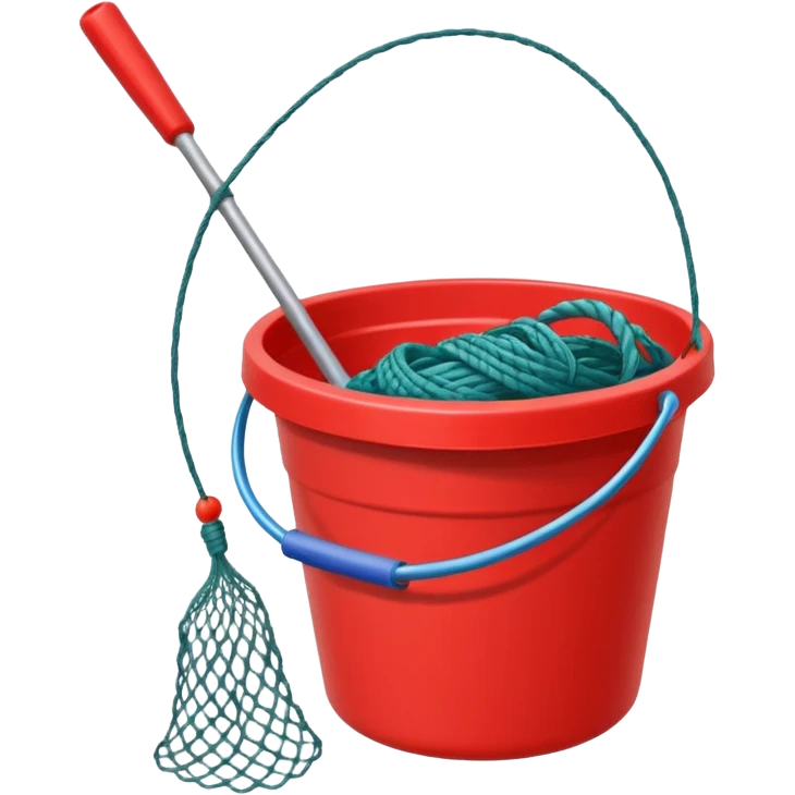 A small red bucket with a fishing net leaning against it.
 emoji