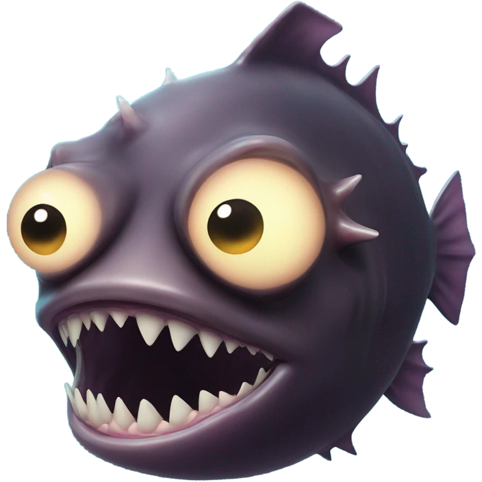 Anglerfish with a glowing lure hanging from its forehead, sharp teeth, and big eyes. emoji