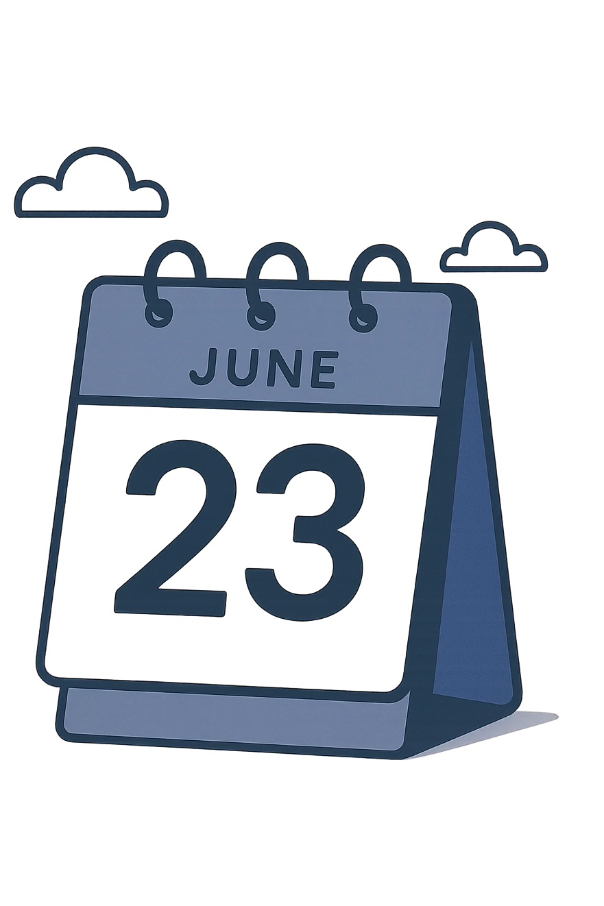 desktop calendar displaying June 23, clean and modern emoji