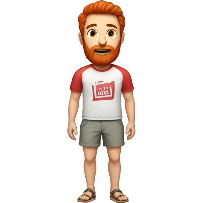A man with a red beard, dark short hair, dressed in a beach T-shirt and shorts, invites you to pass emoji