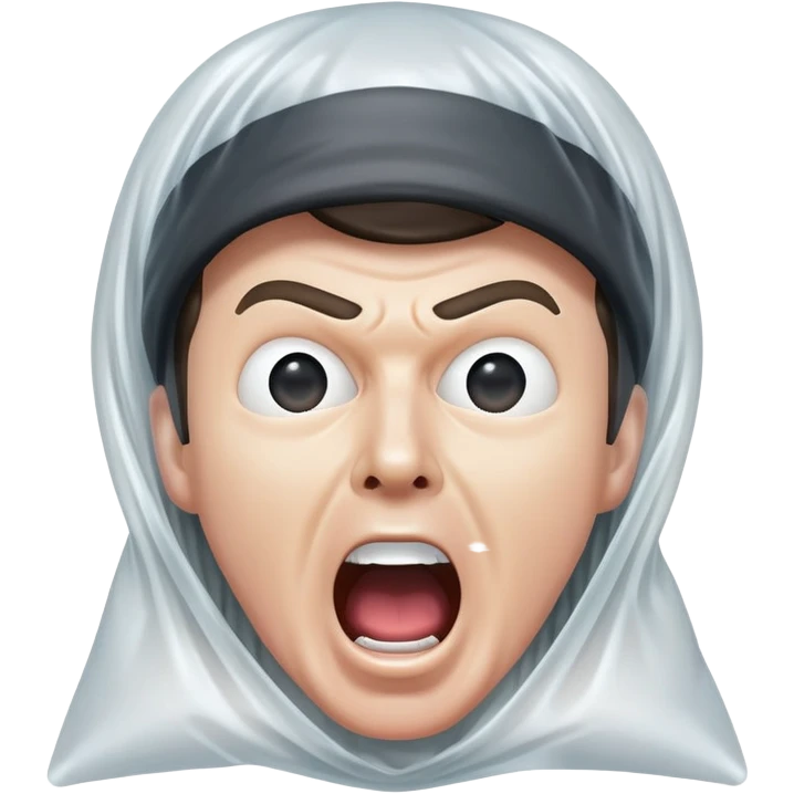 White Rick Astley that has a white head with no eyes covered in a plastic bag and he is screaming emoji