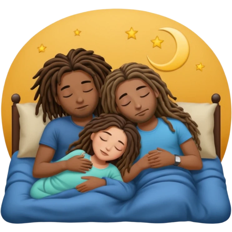 couple sleeping the male is brown skin with dreads and the female is hispanic with fair skin with long straight brunette hair emoji