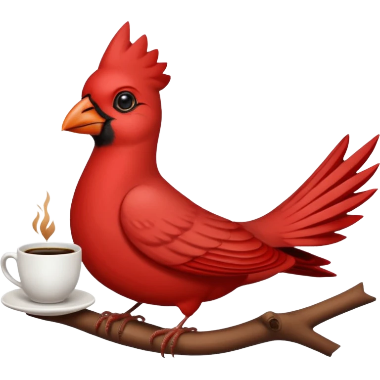Happy cardinal bird with a dove and a cup of coffee emoji