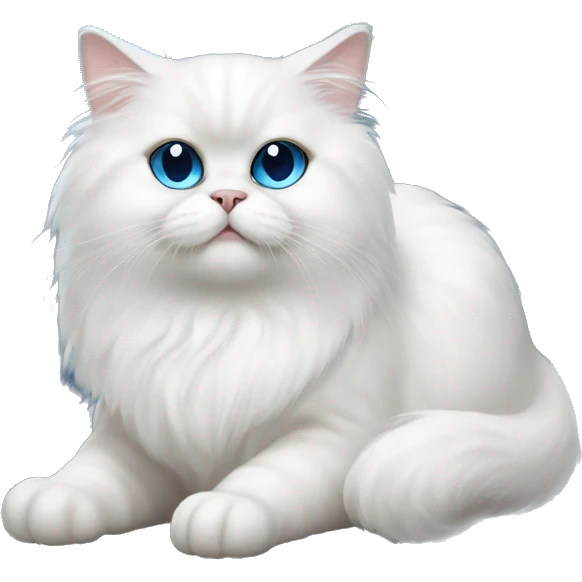 White Persian cat with blue eyes sitting on crescent moon  emoji