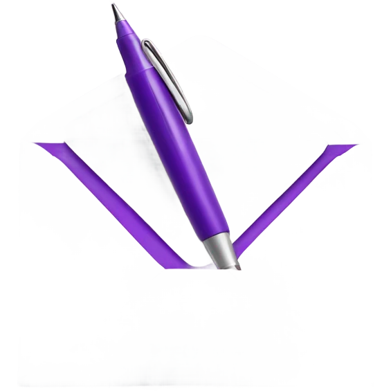 white envelope with purple pen in front of it                                               emoji
