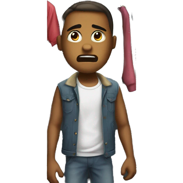 the child is angry and there is a closet with clothes next to him emoji