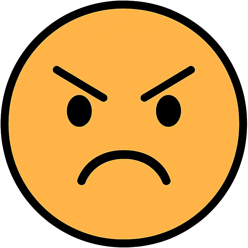 bad face emoji with angry eyebrows and downturned mouth emoji