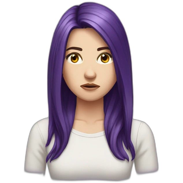 white girl long deep purple hair upset emoji