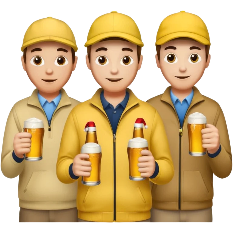 16 men on a golf trip wearing yellow golf caps all holding a beer can with a Xmas style label. Has to be 16 of them. emoji