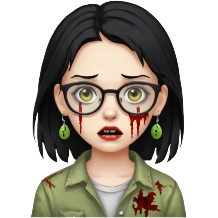 girl zombie with black hair earrings with glasses emoji