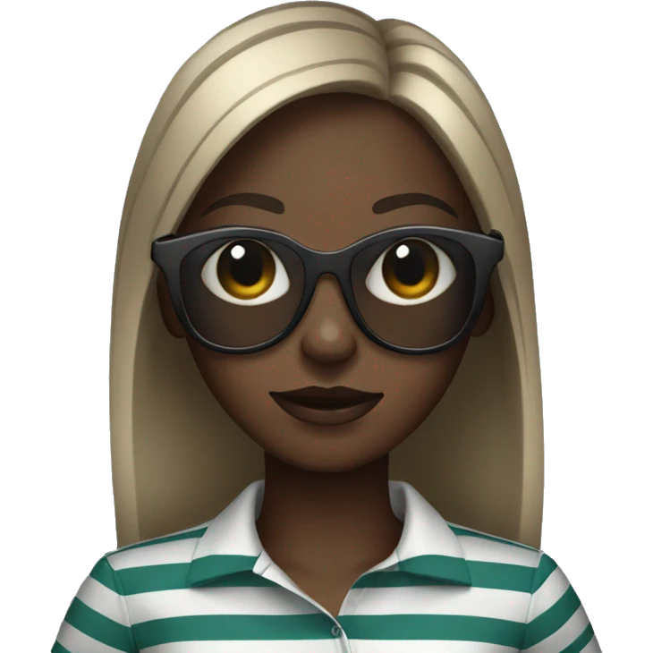 Dark skinned girl with mod sunglasses and striped polo shirt emoji